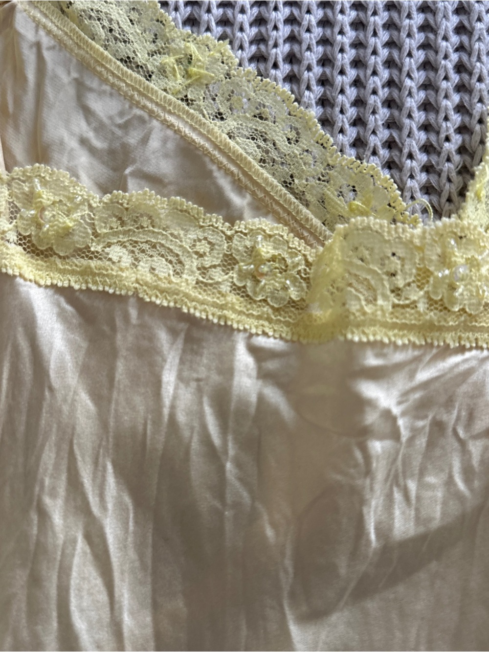Y2K Silky Lace Trim Butter Yellow Cami Top - Picture 5 of 5